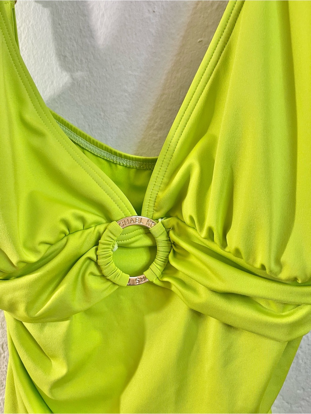 Michael Michael Kors Neon Lime One-Piece Swimsuit Front Ring Detail Women 12 - Picture 4 of 7